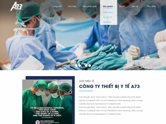 Thiết kế website Công ty thiết bị y tế A73